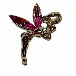 Unbranded Fairy Stainless Steel Charm Pink Crystal‎ Encrusted Wings Pendant